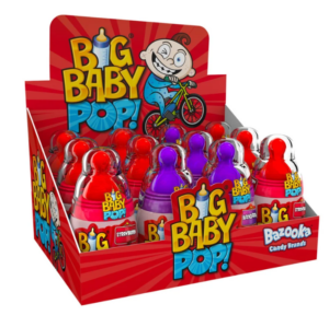 Bazooka UK Big Baby Pop Bottle Lollipop Strawberry & Currant 32g 12ct